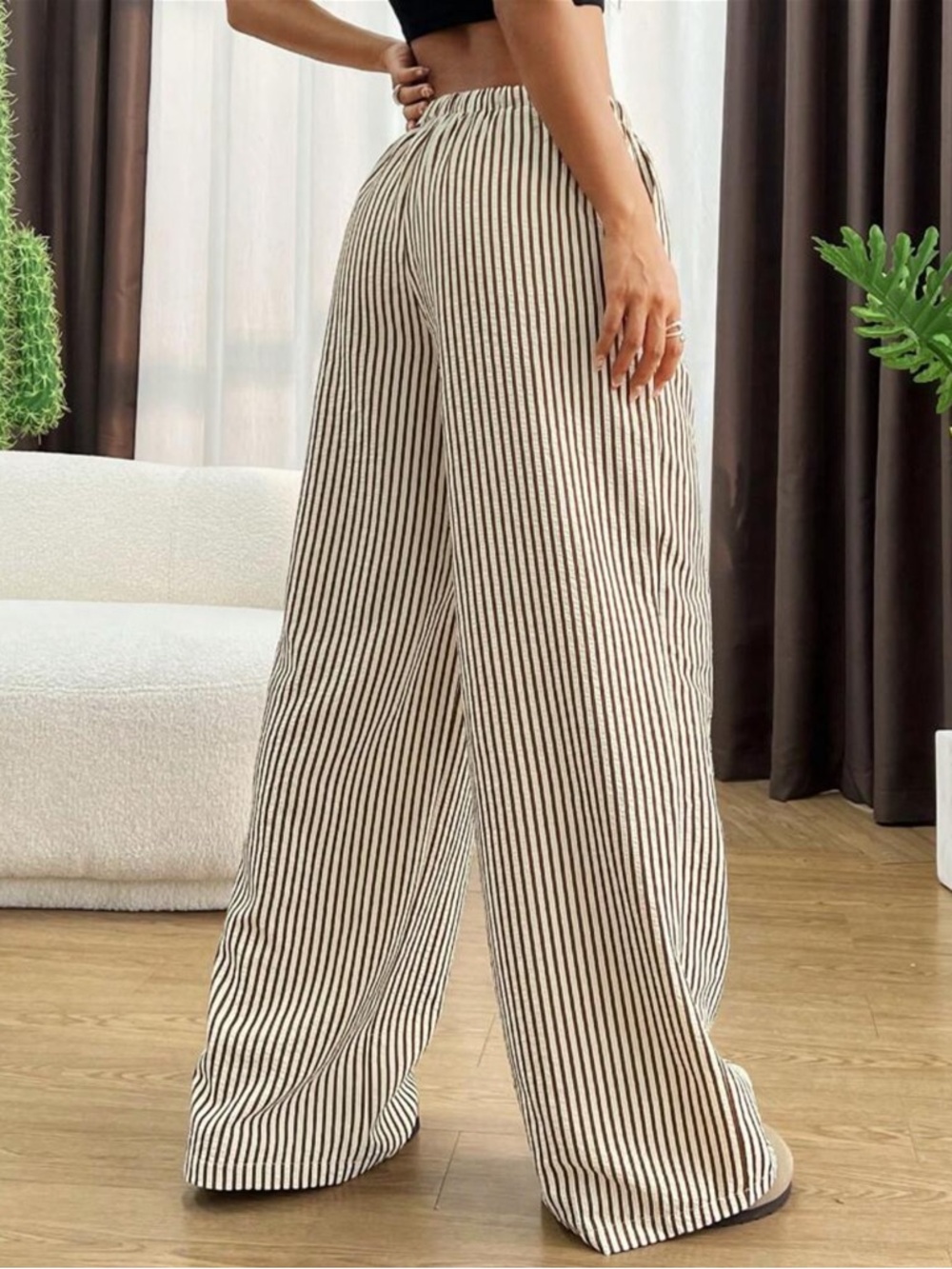 SHEIN Women's Casual Striped Wide-Leg Long Pants - Picture 3 of 9